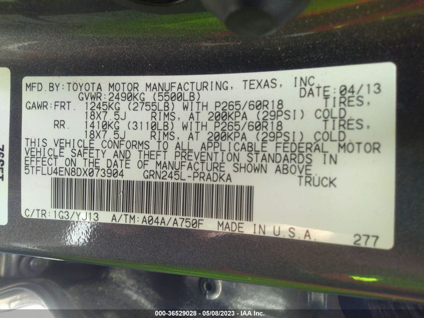 2013 TOYOTA TACOMA - 5TFLU4EN8DX073904