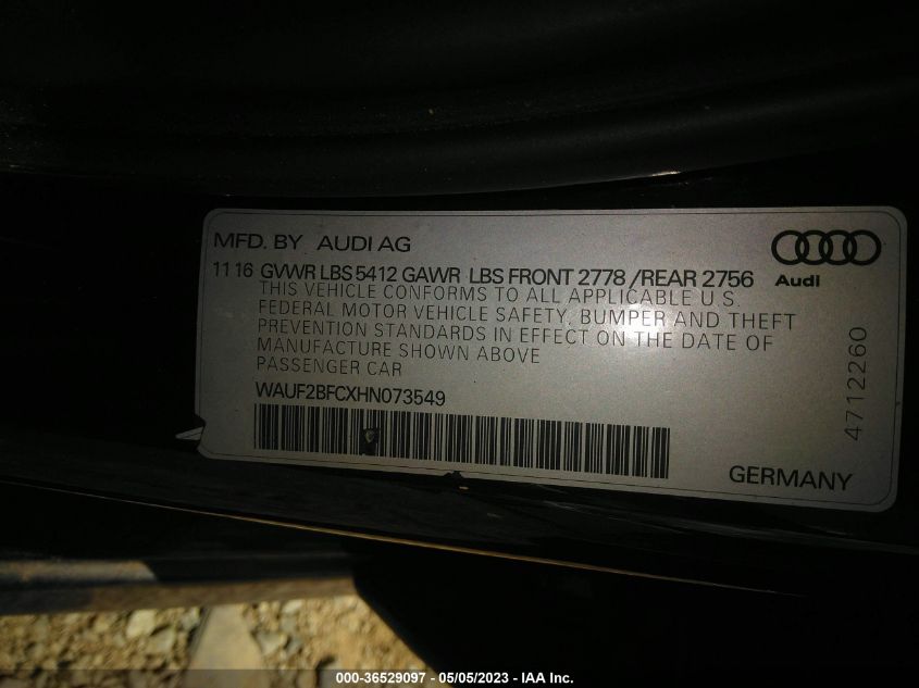2017 AUDI A6 PREMIUM PLUS - WAUF2BFCXHN073549