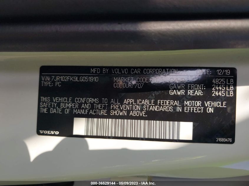 2020 VOLVO S60 MOMENTUM - 7JR102FK9LG051910