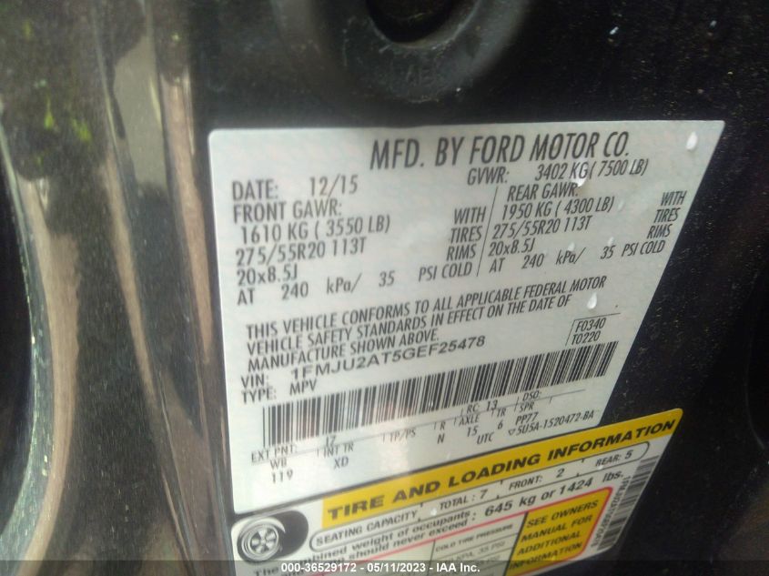 2016 FORD EXPEDITION LIMITED - 1FMJU2AT5GEF25478
