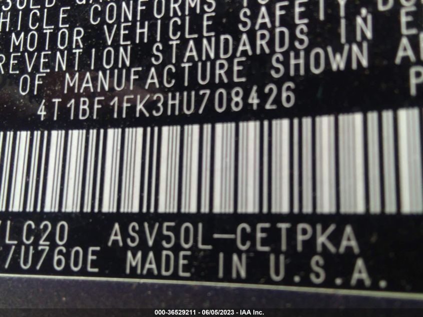 2017 TOYOTA CAMRY XSE - 4T1BF1FK3HU708426