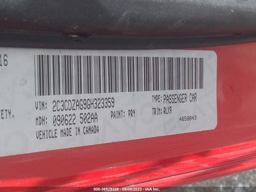 2016 DODGE CHALLENGER SXT PLUS - 2C3CDZAG9GH323359