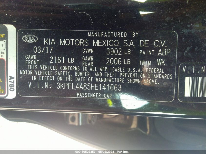 2017 KIA FORTE EX - 3KPFL4A85HE141663