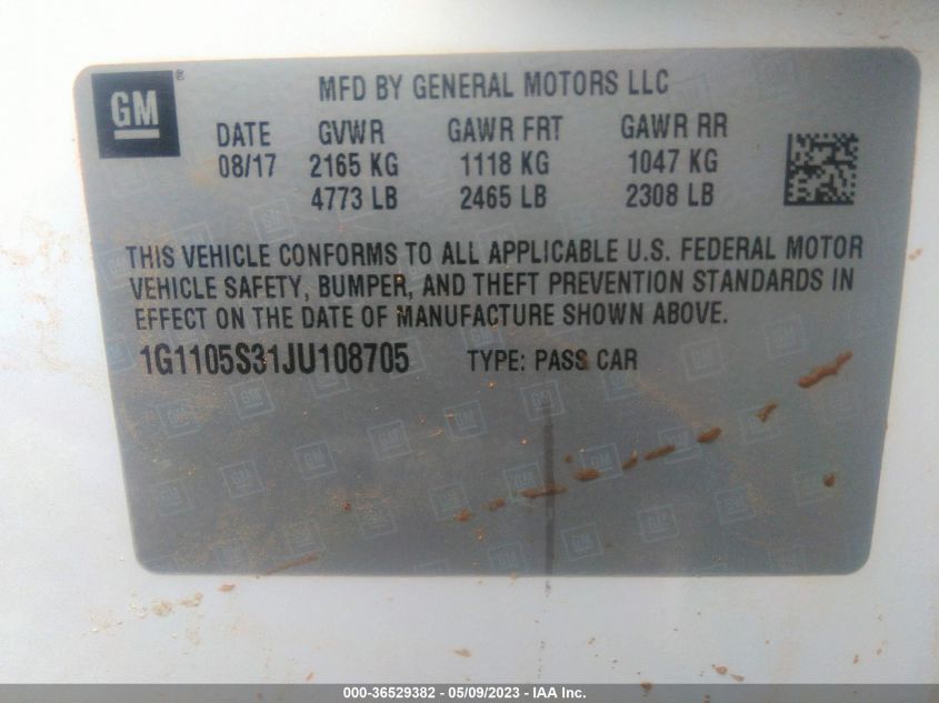 2018 CHEVROLET IMPALA LT - 1G1105S31JU108705