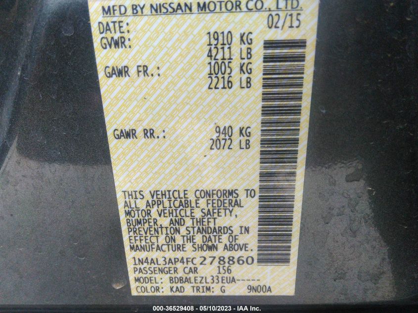 2015 NISSAN ALTIMA 2.5 - 1N4AL3AP4FC278860