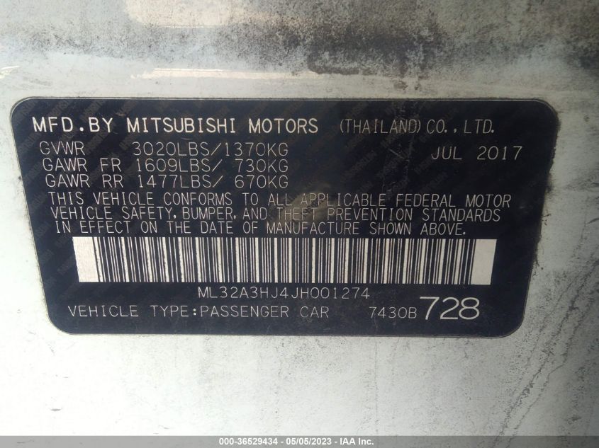 2018 MITSUBISHI MIRAGE ES - ML32A3HJ4JH001274