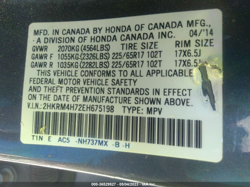 2014 HONDA CR-V EX-L - 2HKRM4H72EH675198