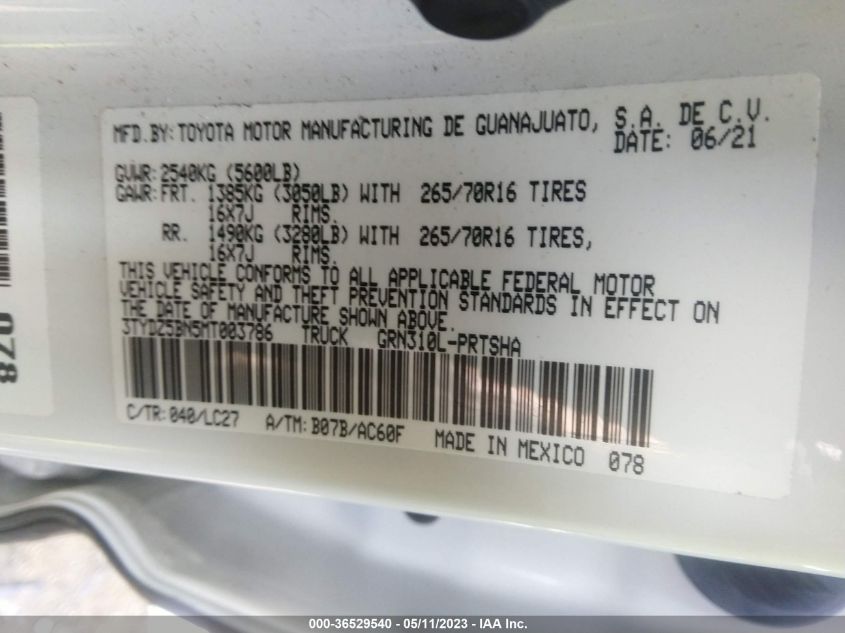 2021 TOYOTA TACOMA 4WD SR5/TRD SPORT - 3TYDZ5BN5MT003786