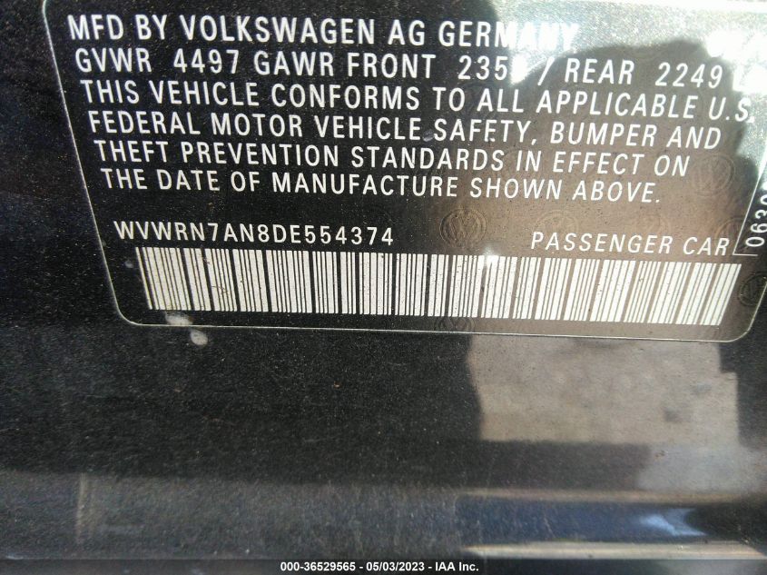 2013 VOLKSWAGEN CC LUX - WVWRN7AN8DE554374