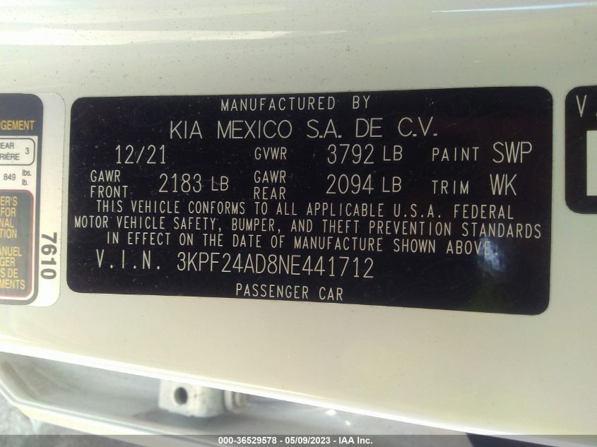 2022 KIA FORTE LXS - 3KPF24AD8NE441712