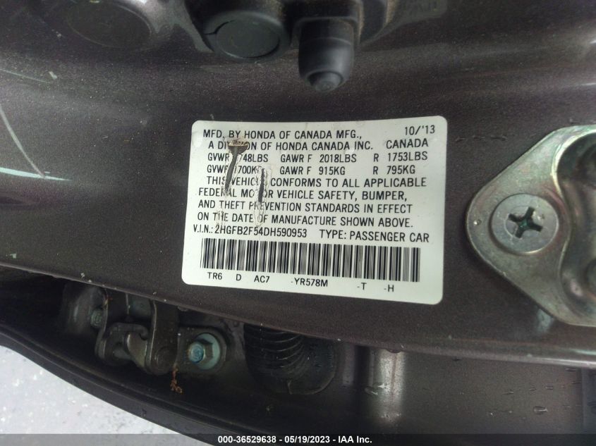 2013 HONDA CIVIC LX - 2HGFB2F54DH590953