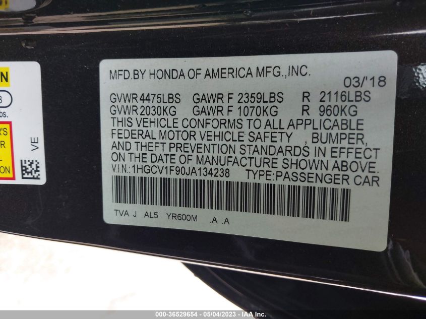 2018 HONDA ACCORD SEDAN TOURING 1.5T - 1HGCV1F90JA134238