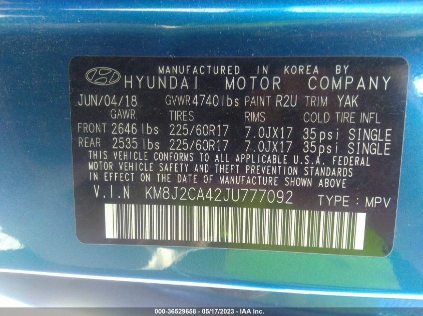 2018 HYUNDAI TUCSON SE - KM8J2CA42JU777092