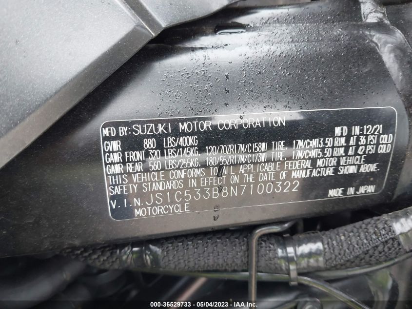 2022 SUZUKI GSX-S750 M/Z JS1C533B8N7100322