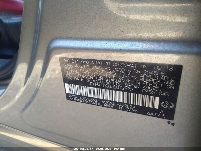 2018 LEXUS IS IS 300 - JTHBA1D28J5072672