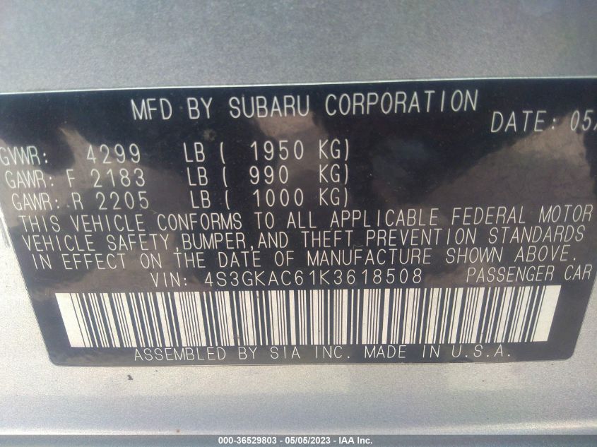 2019 SUBARU IMPREZA PREMIUM - 4S3GKAC61K3618508