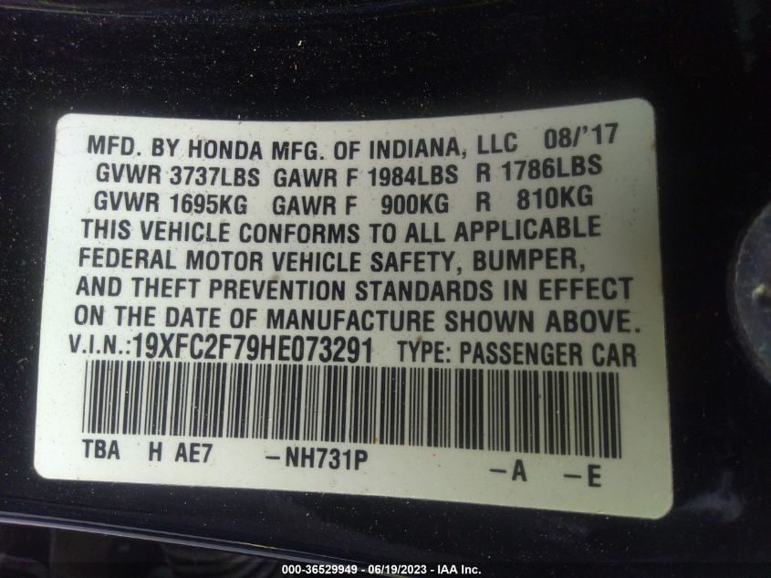 2017 HONDA CIVIC SEDAN EX - 19XFC2F79HE073291