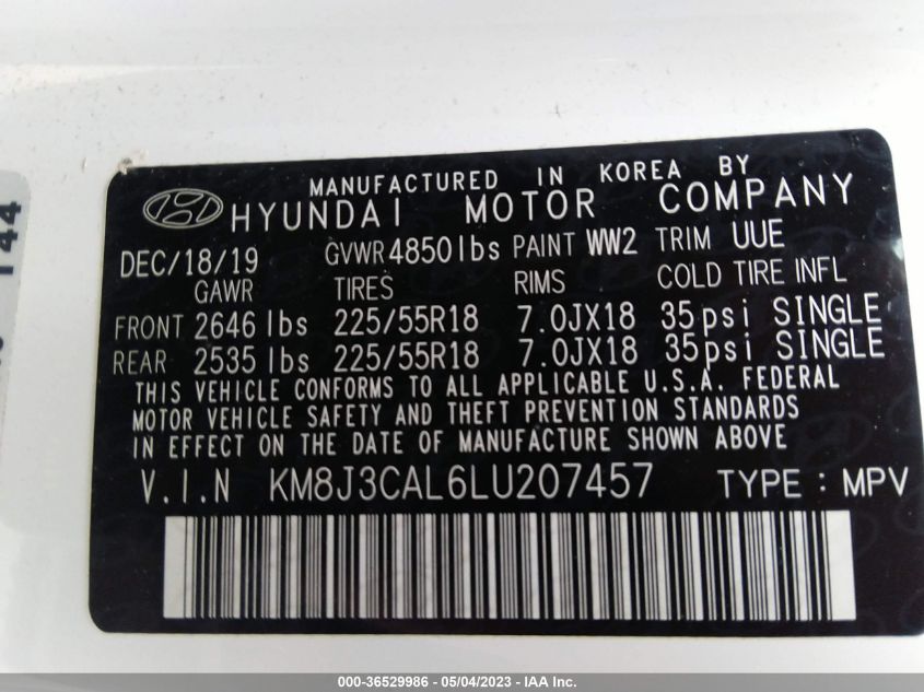2020 HYUNDAI TUCSON SEL - KM8J3CAL6LU207457