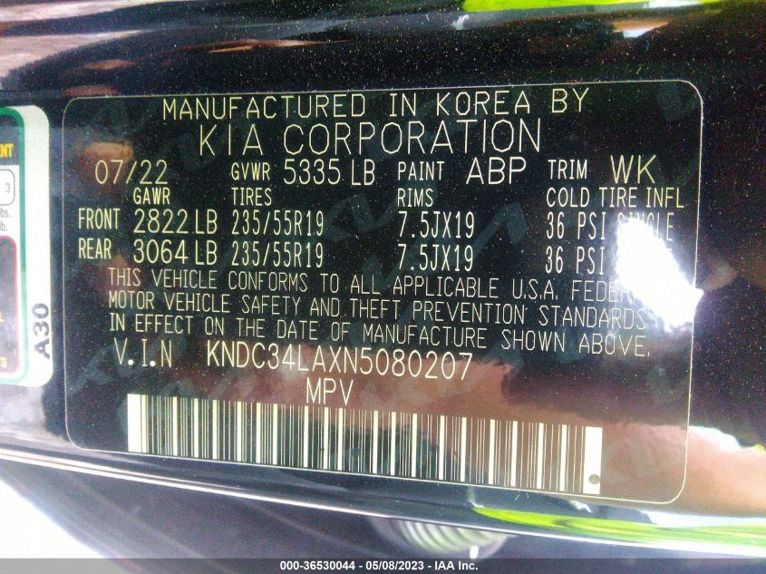 2022 KIA EV6 WIND - KNDC34LAXN5080207