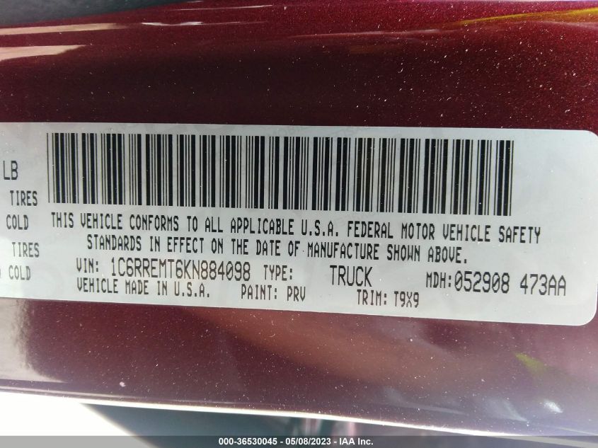 2019 RAM 1500 BIG HORN/LONE STAR - 1C6RREMT6KN884098