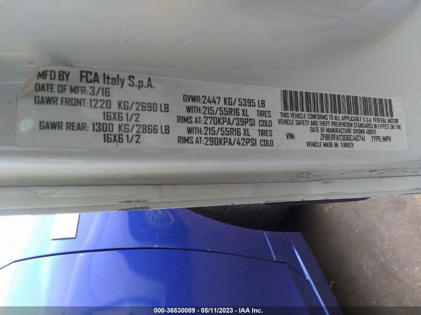 2016 RAM PROMASTER CITY CARGO VAN TRADESMAN - ZFBERFAT3G6C46741
