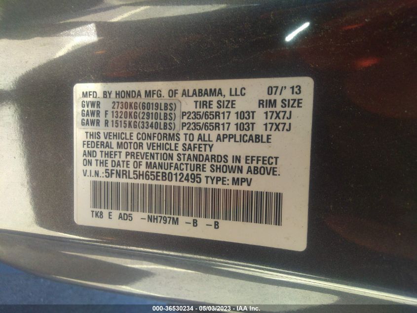 2014 HONDA ODYSSEY EX-L - 5FNRL5H65EB012495