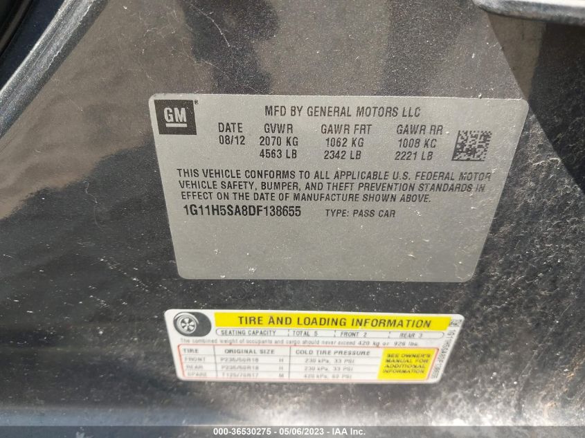 2013 CHEVROLET MALIBU LTZ - 1G11H5SA8DF138655