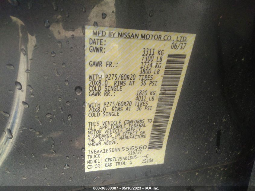 2017 NISSAN TITAN SL - 1N6AA1E50HN556560