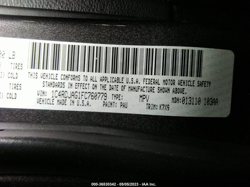 2015 DODGE DURANGO SXT - 1C4RDJAG1FC760779