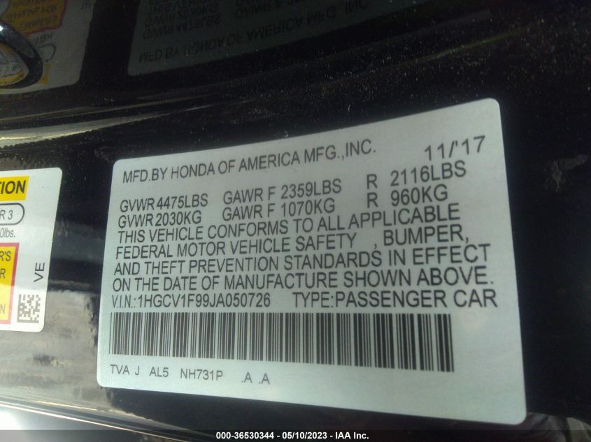 2018 HONDA ACCORD SEDAN TOURING 1.5T - 1HGCV1F99JA050726