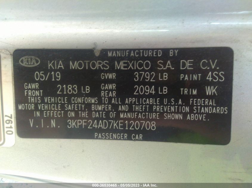 2019 KIA FORTE LXS - 3KPF24AD7KE120708