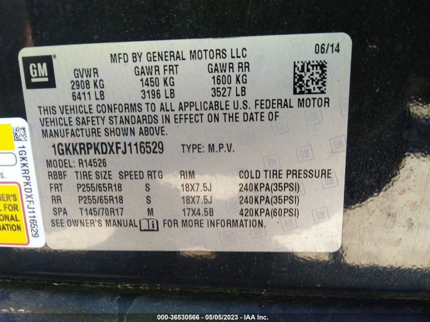 2015 GMC ACADIA SLE - 1GKKRPKDXFJ116529