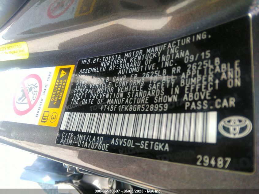 2016 TOYOTA CAMRY XLE/SE/LE/XSE - 4T4BF1FK8GR528959