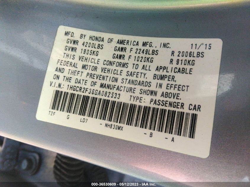 2016 HONDA ACCORD SEDAN LX - 1HGCR2F36GA082533