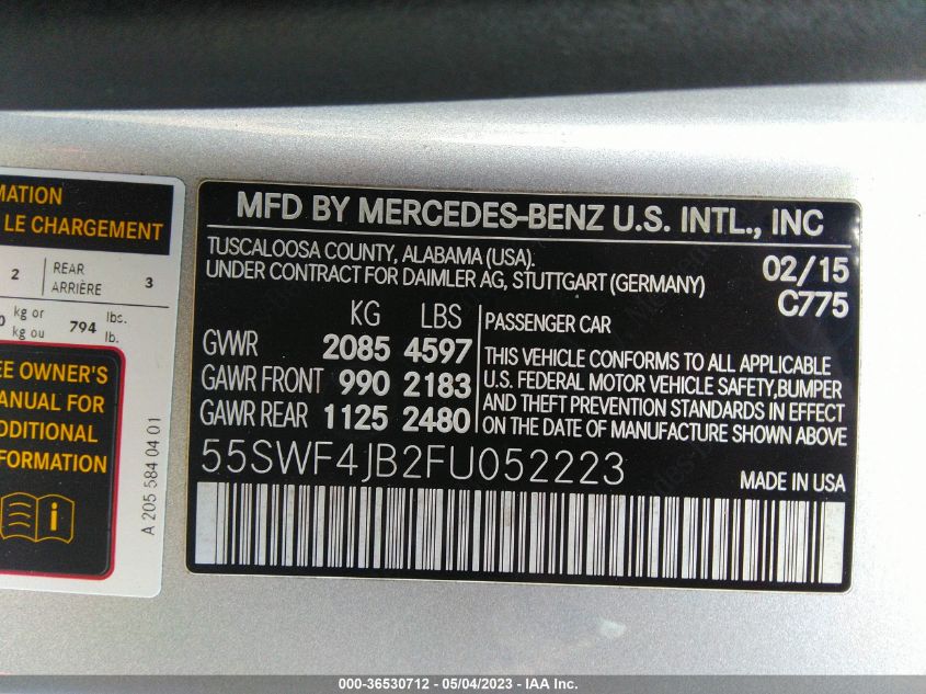 2015 MERCEDES-BENZ C-CLASS C 300 - 55SWF4JB2FU052223