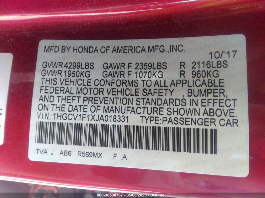 2018 HONDA ACCORD SEDAN LX 1.5T - 1HGCV1F1XJA018331