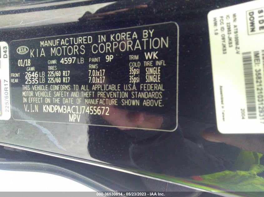 VIN KNDPM3AC1J7455672 2018 KIA SPORTAGE LX