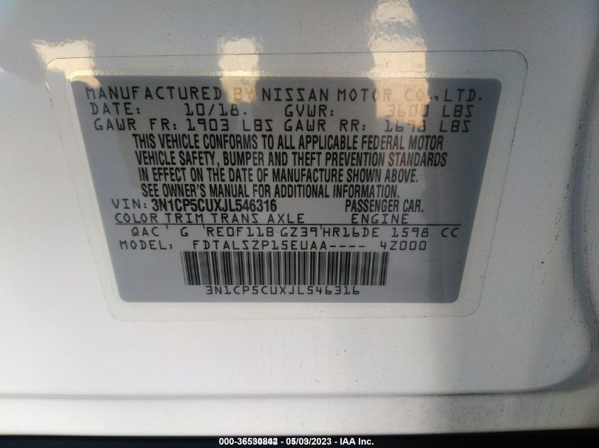 2018 NISSAN KICKS SV - 3N1CP5CUXJL546316