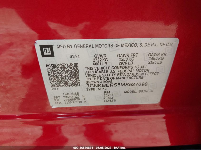 2021 CHEVROLET BLAZER RS - 3GNKBERS5MS537098
