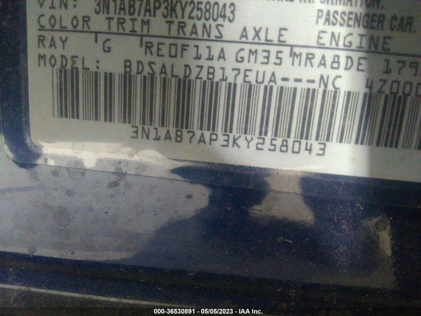 2019 NISSAN SENTRA SV - 3N1AB7AP3KY258043