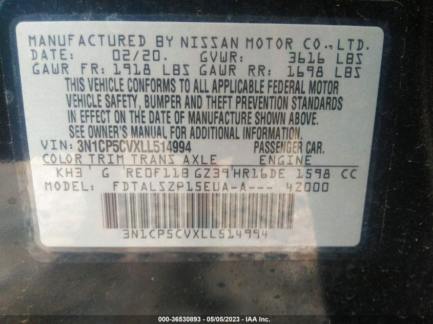 2020 NISSAN KICKS SV - 3N1CP5CVXLL514994