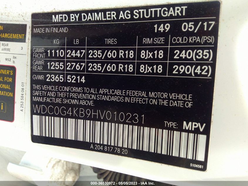 2017 MERCEDES-BENZ GLC GLC 300 - WDC0G4KB9HV010231