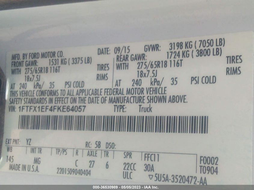 2015 FORD F-150 XLT/XL W - 1FTFX1EF4FKE64057