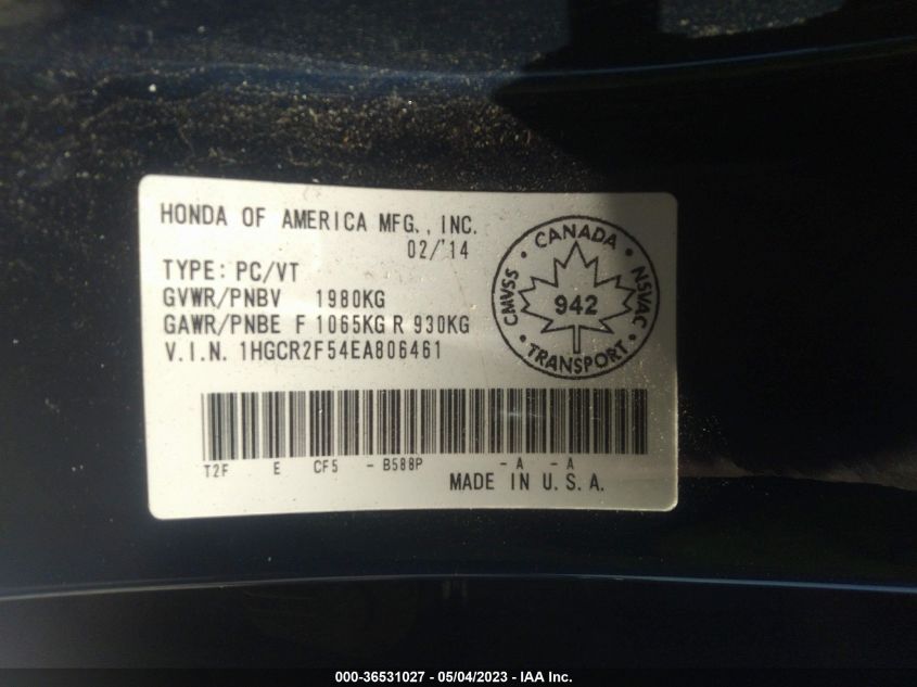 2014 HONDA ACCORD SEDAN SPORT - 1HGCR2F54EA806461