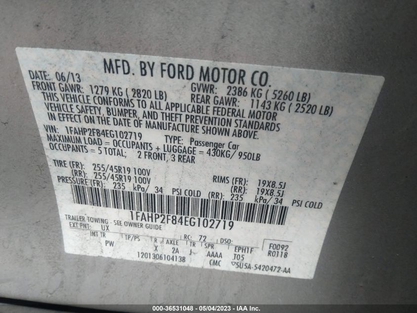 2014 FORD TAURUS LIMITED - 1FAHP2F84EG102719