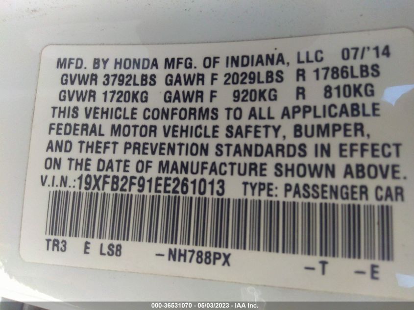 2014 HONDA CIVIC SEDAN EX-L - 19XFB2F91EE261013