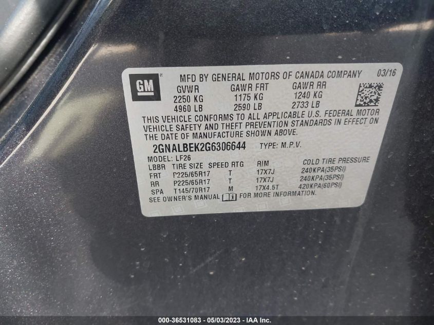 2016 CHEVROLET EQUINOX LS - 2GNALBEK2G6306644