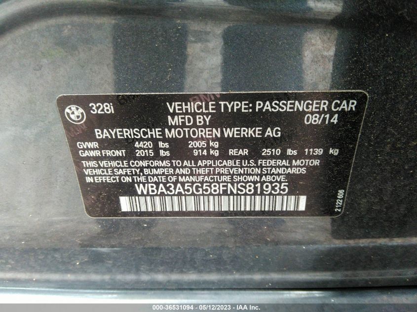 2015 BMW 3 SERIES 328I - WBA3A5G58FNS81935