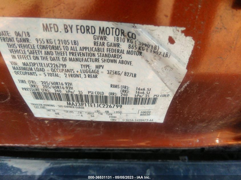 2018 FORD ECOSPORT SE - MAJ3P1TE1JC226799