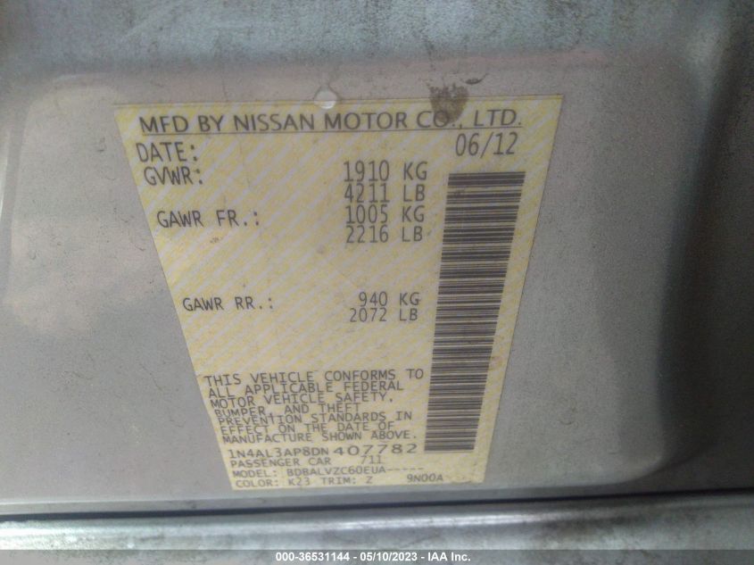 2013 NISSAN ALTIMA 2.5 SL - 1N4AL3AP8DN407782